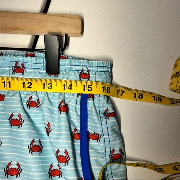 Mens Mr. Swim Crab Print Swim Shorts Turquoise Red Drawstring Pockets XL - Picture 9 of 11